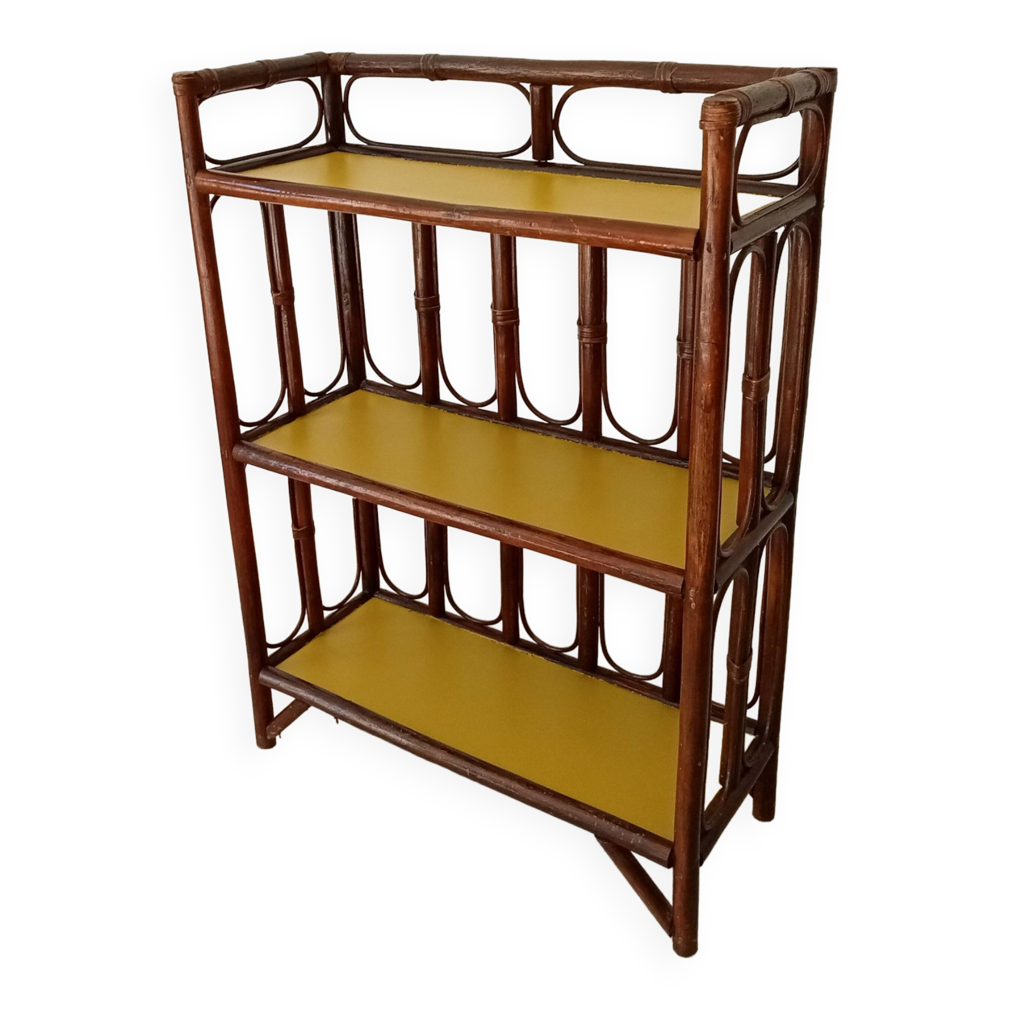 Vintage library shelf in bamboo and rattan 60s/70s