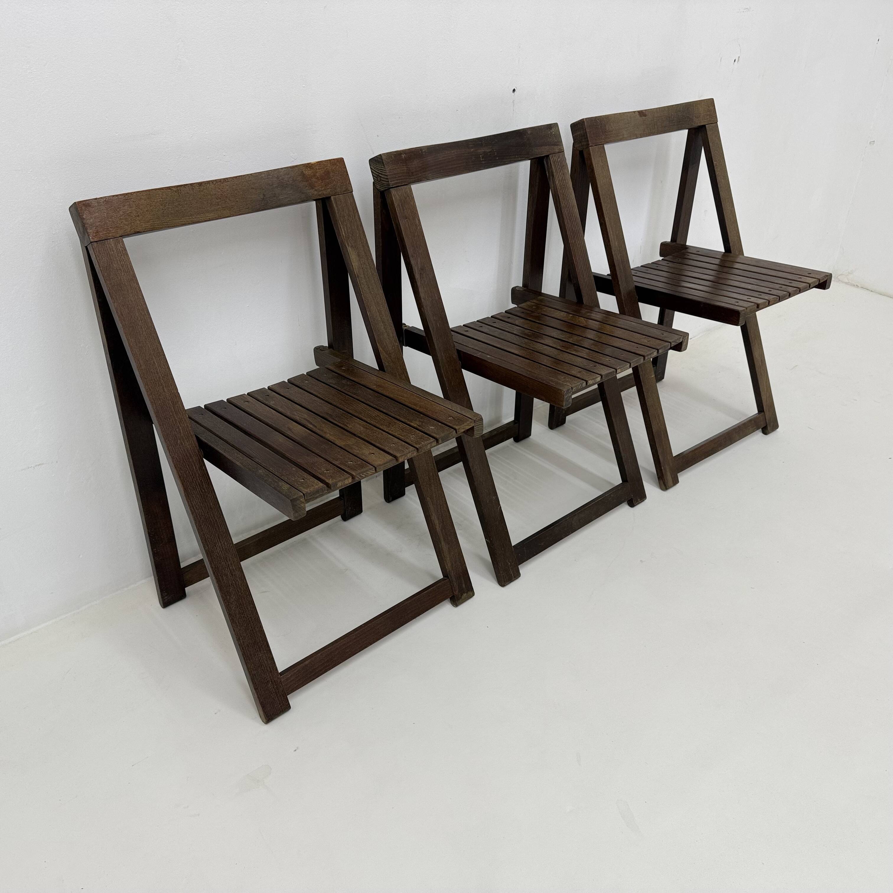 Set of 3  wooden folding chairs, 1960’s