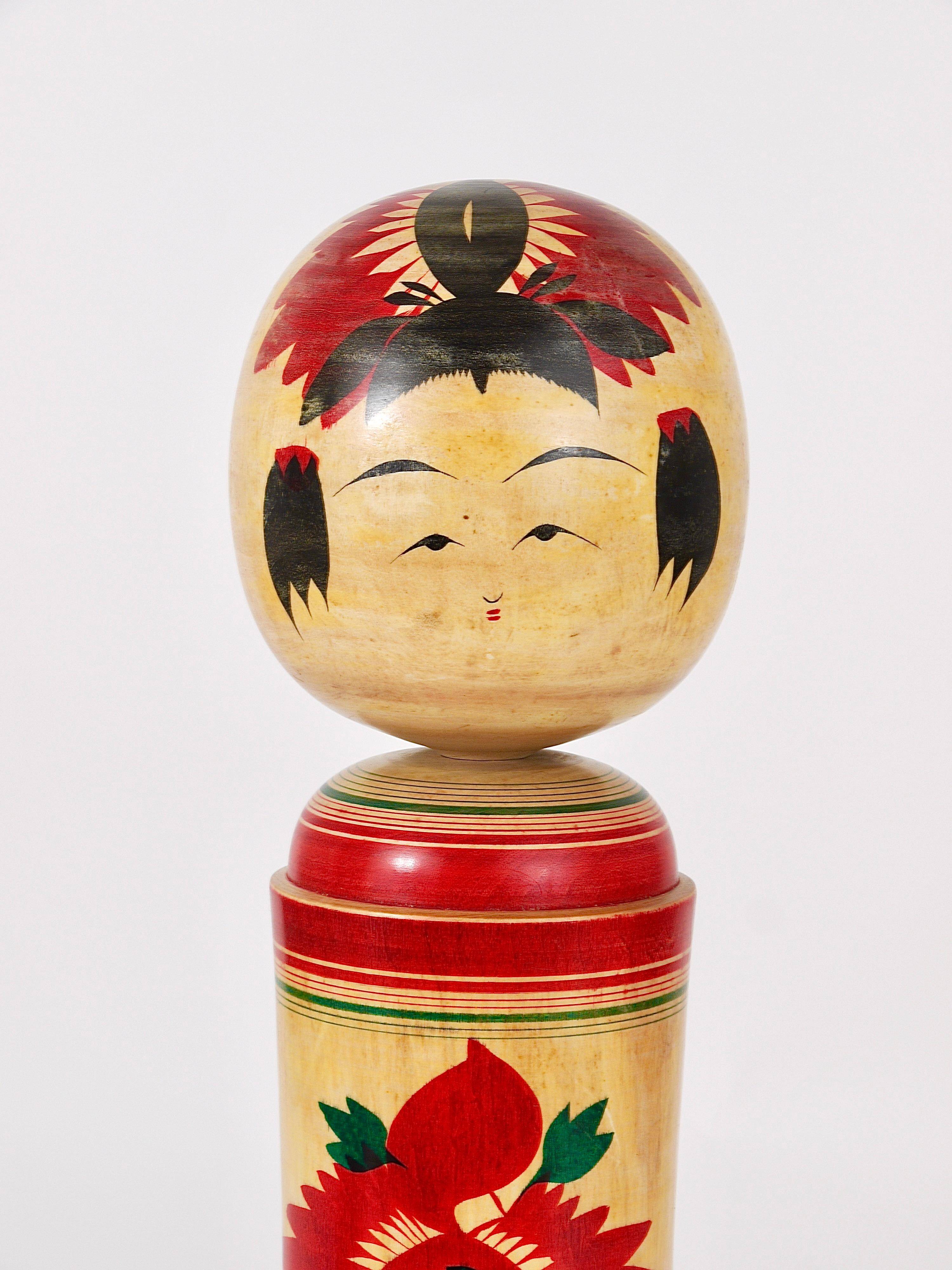 Decorative Kokeshi doll sculpture from Naruko, northern Japan, hand-painted.