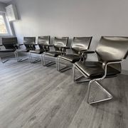 Set of 6 Uno chairs in grey leather on tubular chrome cantilevered frames