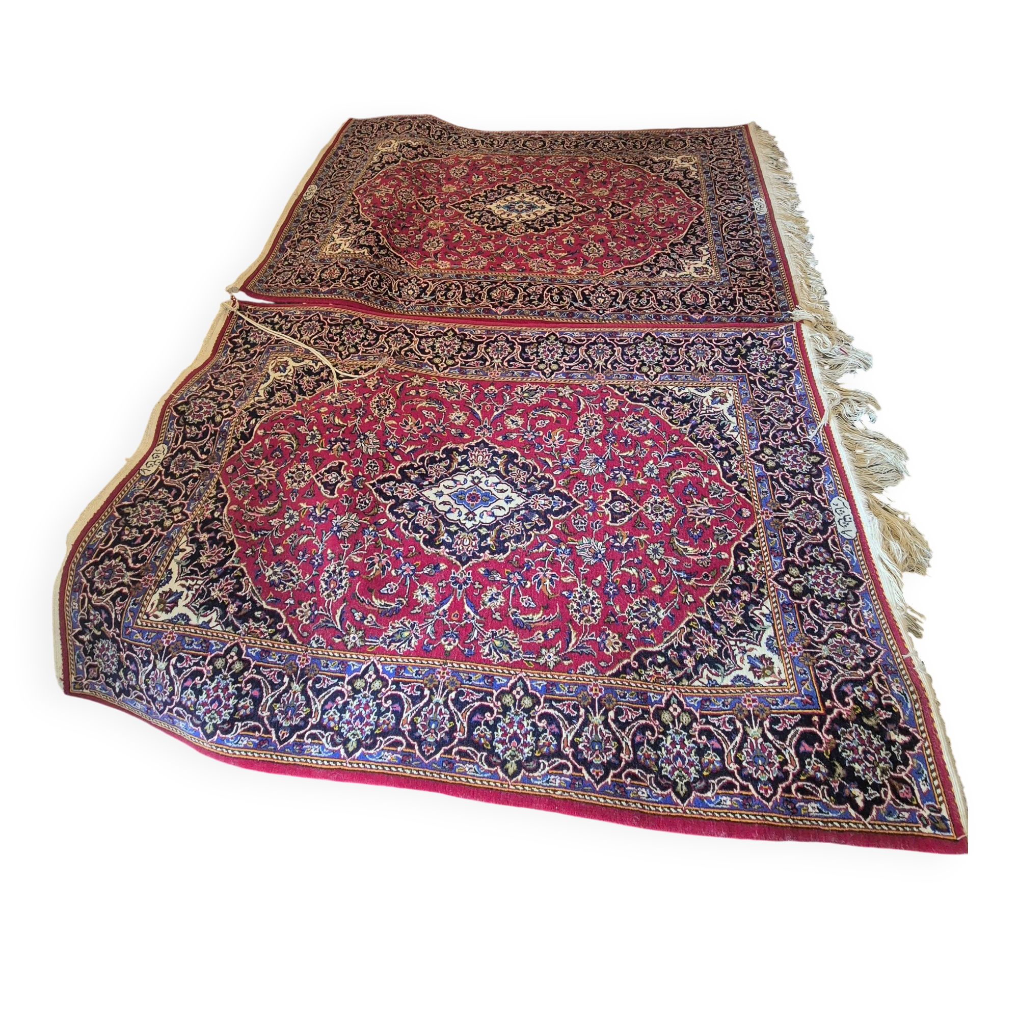 Pair of twin Kashan Persian rugs 116x176 Red medallion - Handwoven wool