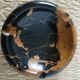 Vintage round ashtray in Italian black and gold Portoro marble.