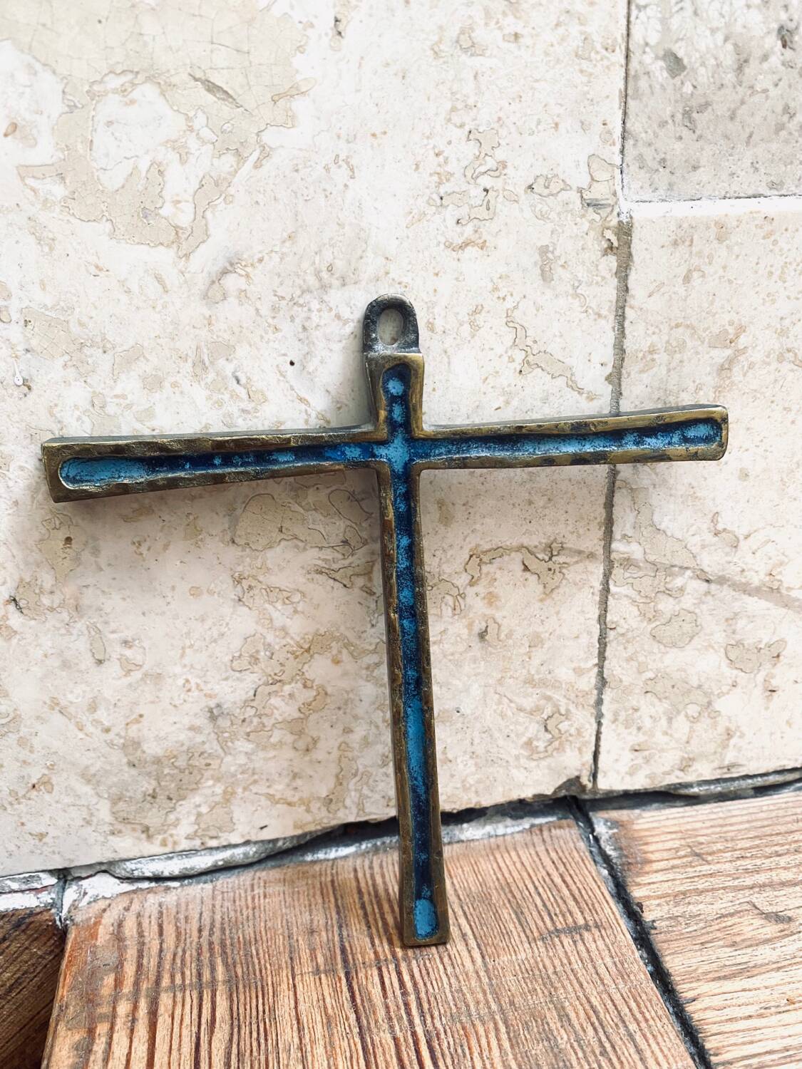 Piéchaud enameled bronze wall cross.