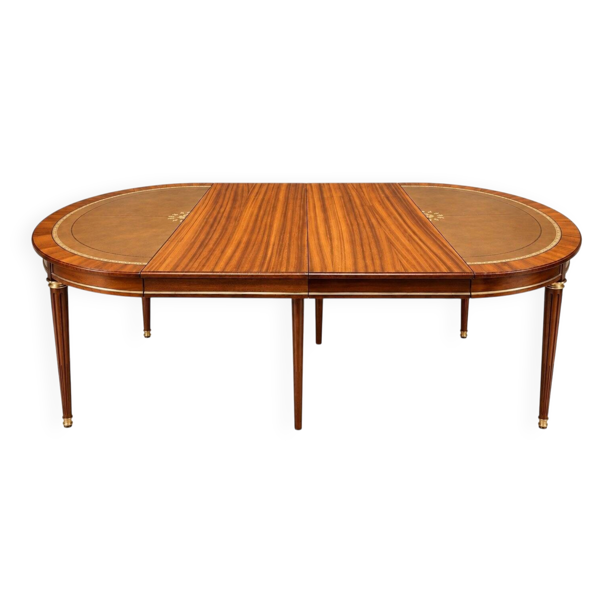 Extendable dining table – Louis XVI style – Mahogany, leather, brass