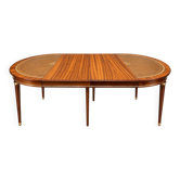 Extendable dining table – Louis XVI style – Mahogany, leather, brass