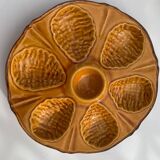 6 oyster plates, for 6 oysters, vintage glazed ceramic slip
