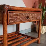 Rattan drawer table, bamboo and braided wicker