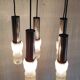 5-light chrome metal and molded glass pendant light - 70's