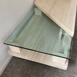 Vintage travertine and glass coffee table