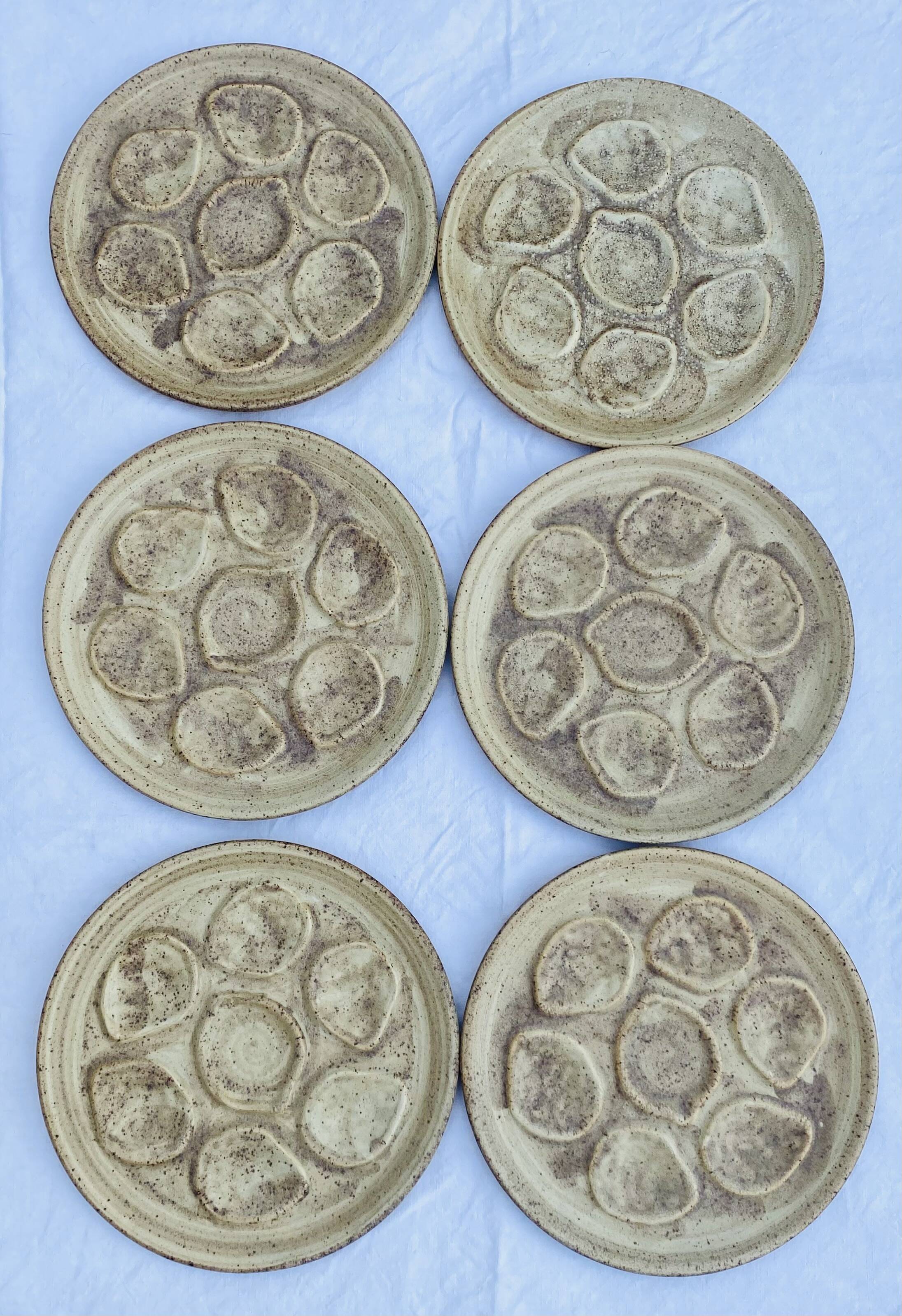 Vintage stoneware oyster plates