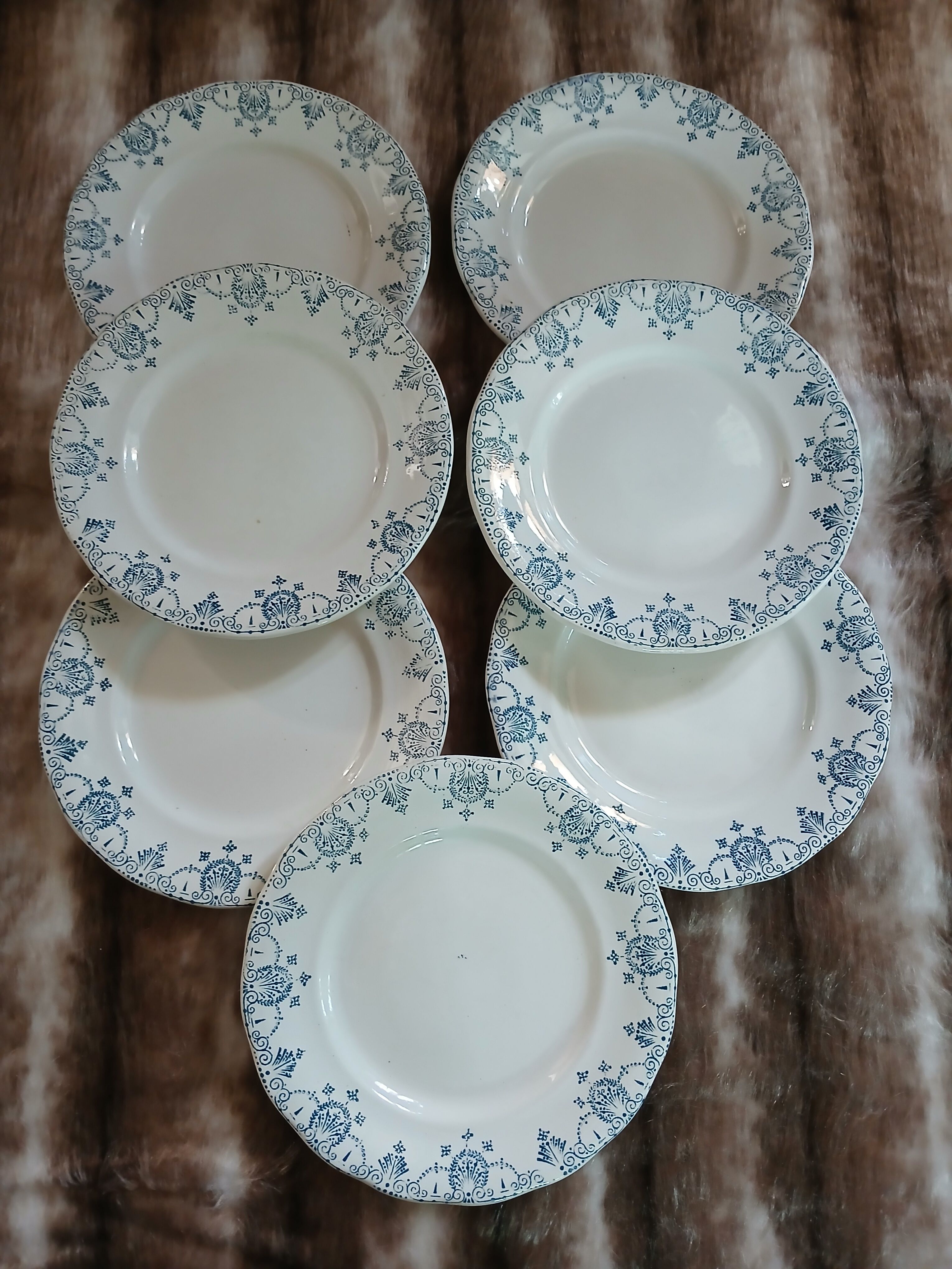 7 antique dessert plates in ironstone