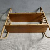 Wall shelf in wood and rattan from the 70s