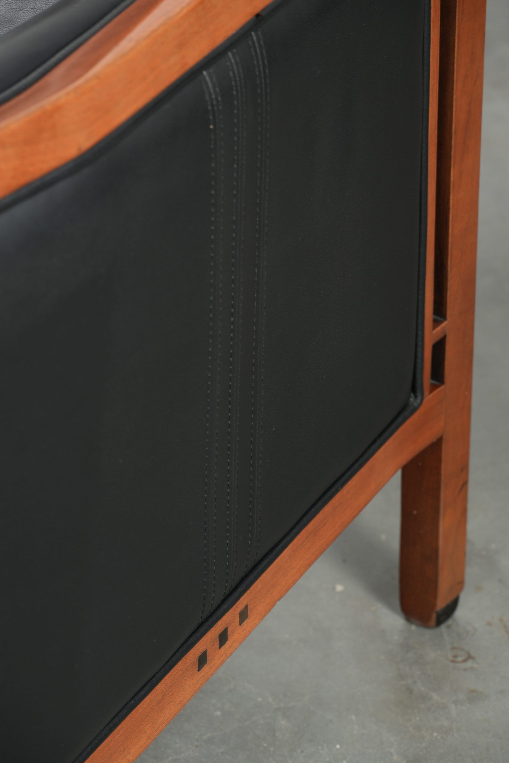 Black leather Art Deco design armchair in good condition