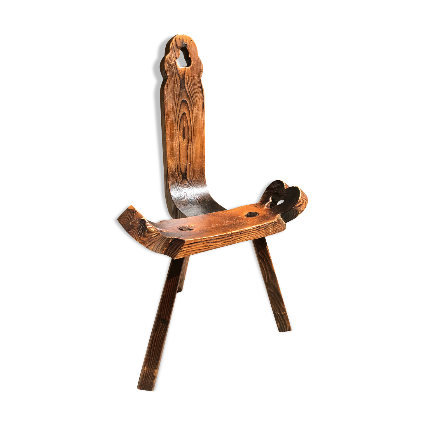Chaise tripode bois sculpté vintage