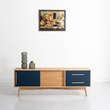 Oak sideboard or TV unit made up of two sliding doors and two drawers