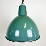 Lampe industrielle d’usine en émail vert années 1960