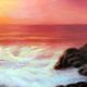 Peinture à l'huile "Coucher de soleil en mer"