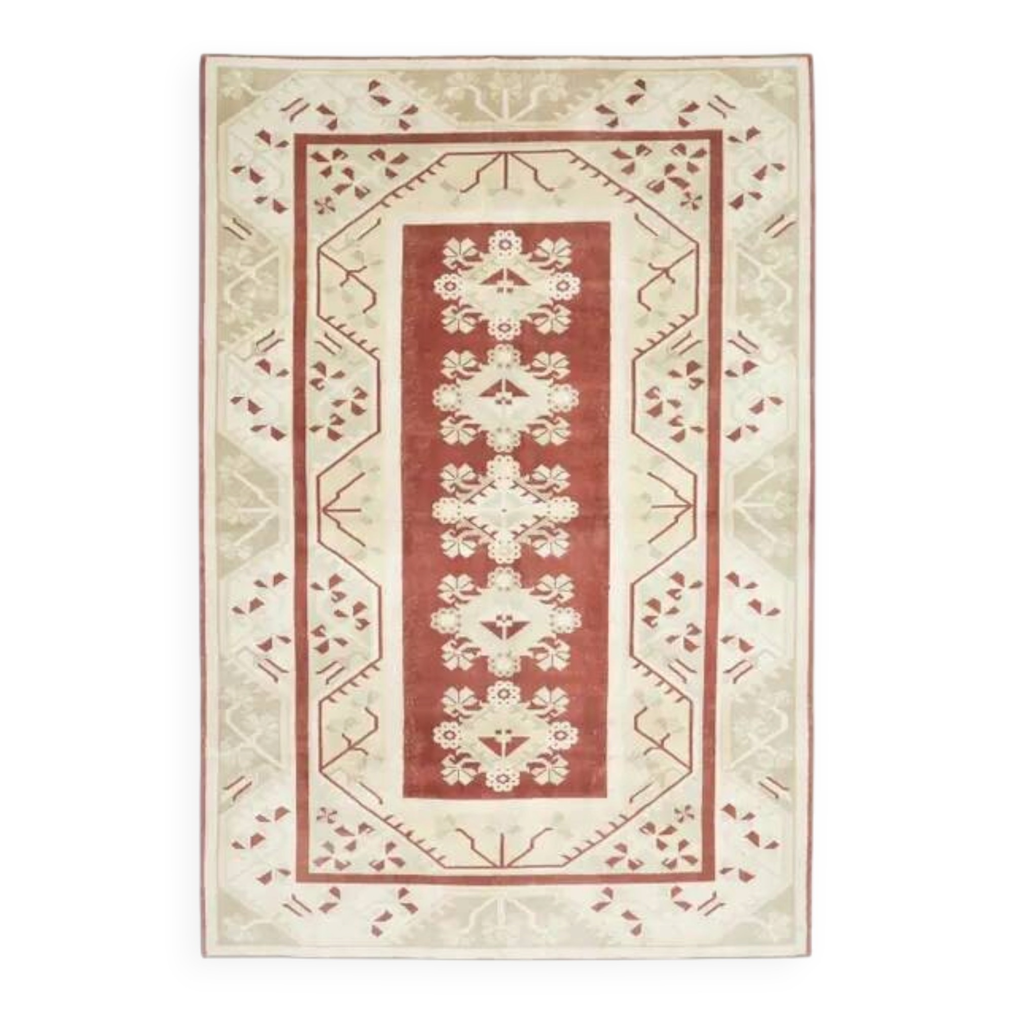 Vintage Turkish Hand-Knotted Wool Cotton Red Area Rug 202x301