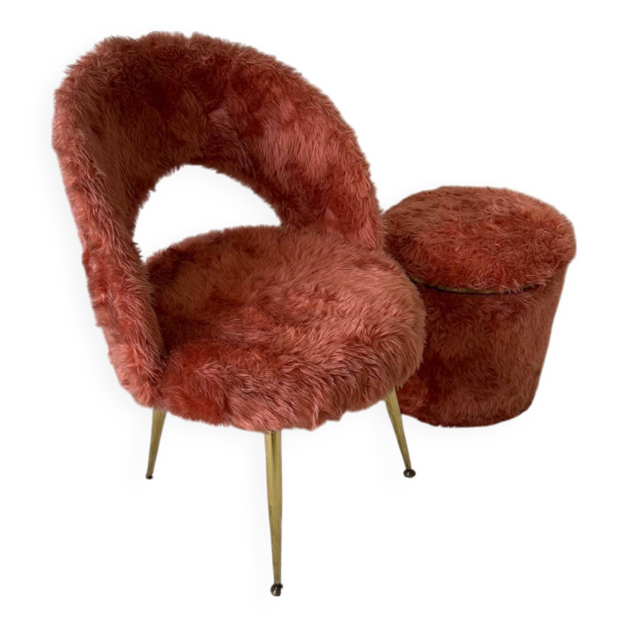 Chaise et pouf moumoute années 70