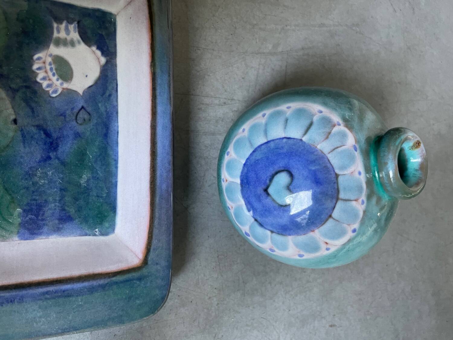 Lot of trays and vases by Cloutier Ceramics.