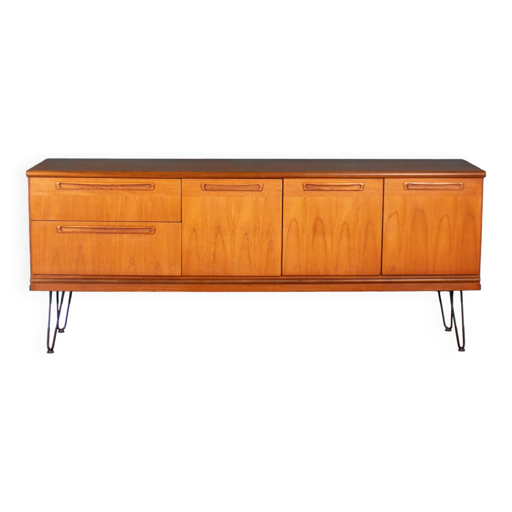 Retro Teak 1960s Long Meredew Sideboard On Hairpin Legs