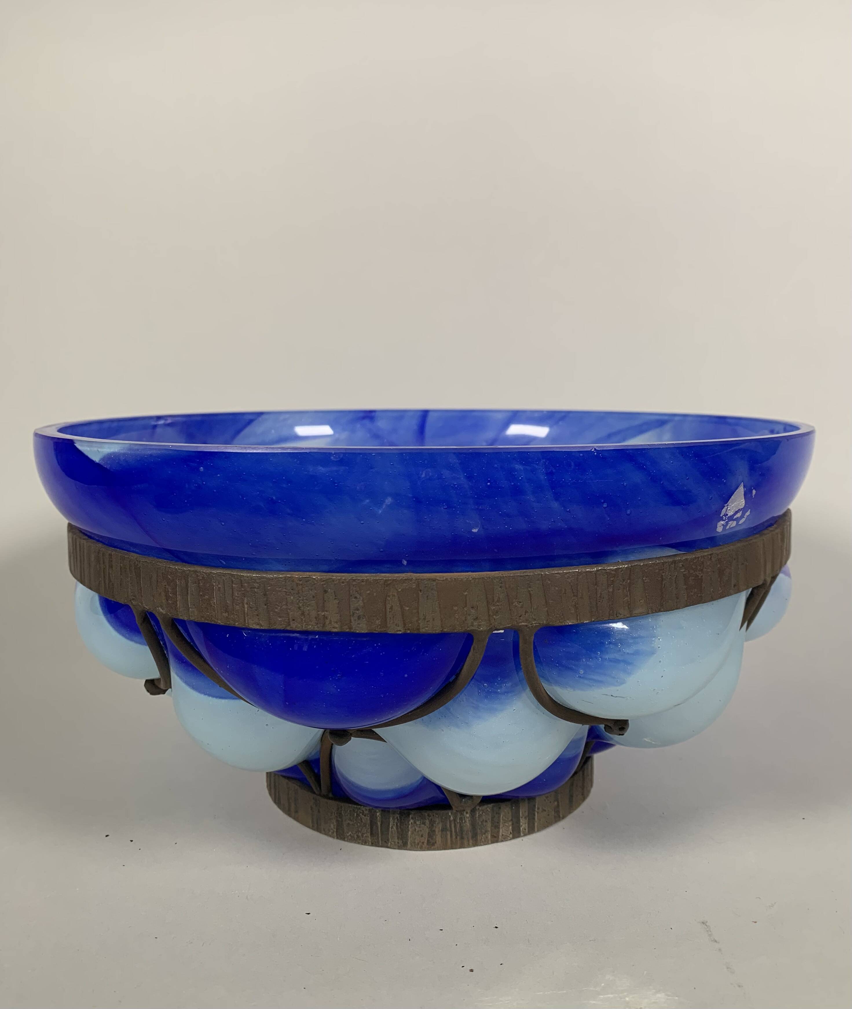 Coupe En Verre  Et Fer Forgé André Delatte (1887-1953) Nancy Art Deco