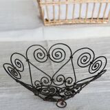 Vintage black metal basket with swirls – Decorative wire salad bowl