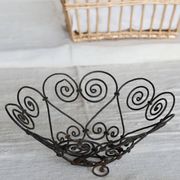 Vintage black metal basket with swirls – Decorative wire salad bowl