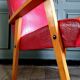 Compass leg armchair in solid beech & red crocodile-effect faux leather