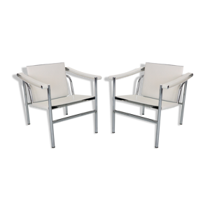 Set de 2 fauteuils en cuir blanc