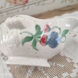 Saucière Salins France in speckled earthenware light blue foral decoration