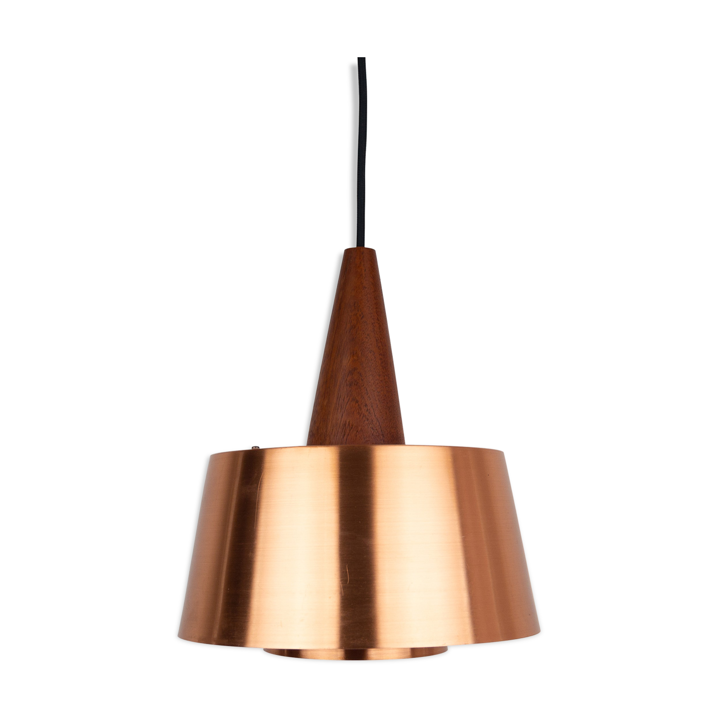 Danish vintage copper and teak lamp, 1960s
