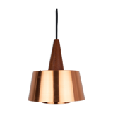 Danish vintage copper and teak lamp, 1960s