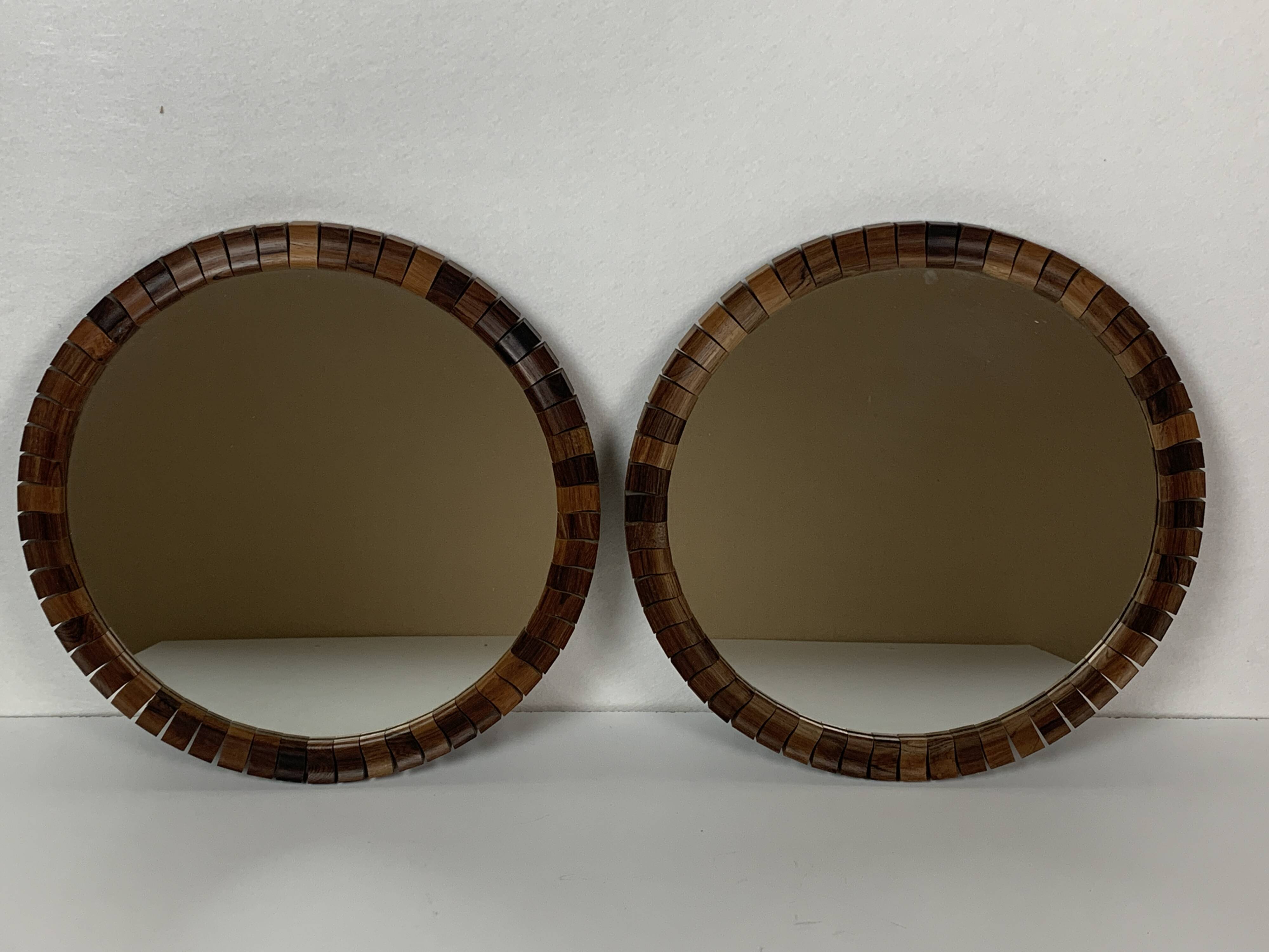 Pair of Danish midcentury teak rosewood cube mirrors, 1960s
