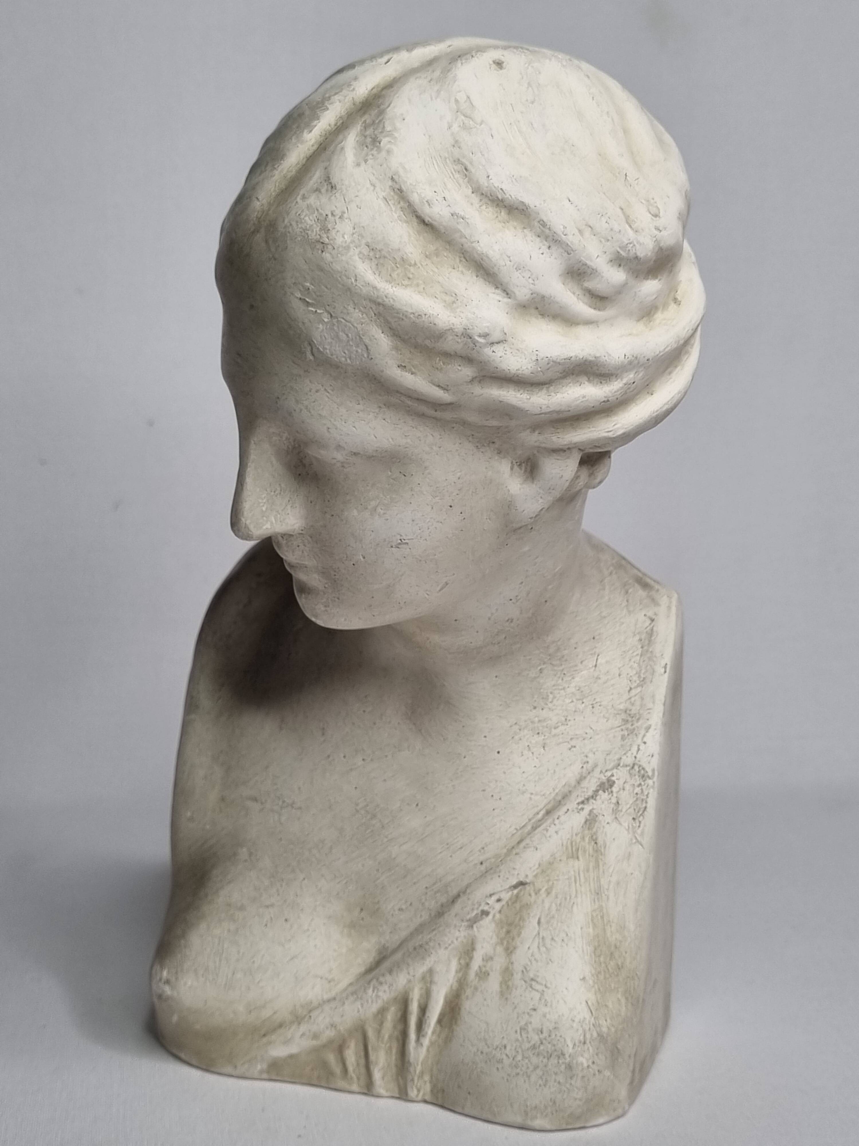 Antique goddess bust in patinated plaster, old, 27 cm