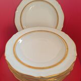 3 Lots of flat plates, art porcelain. Limoges. R. Leclair exclusive. White, gold rimmed