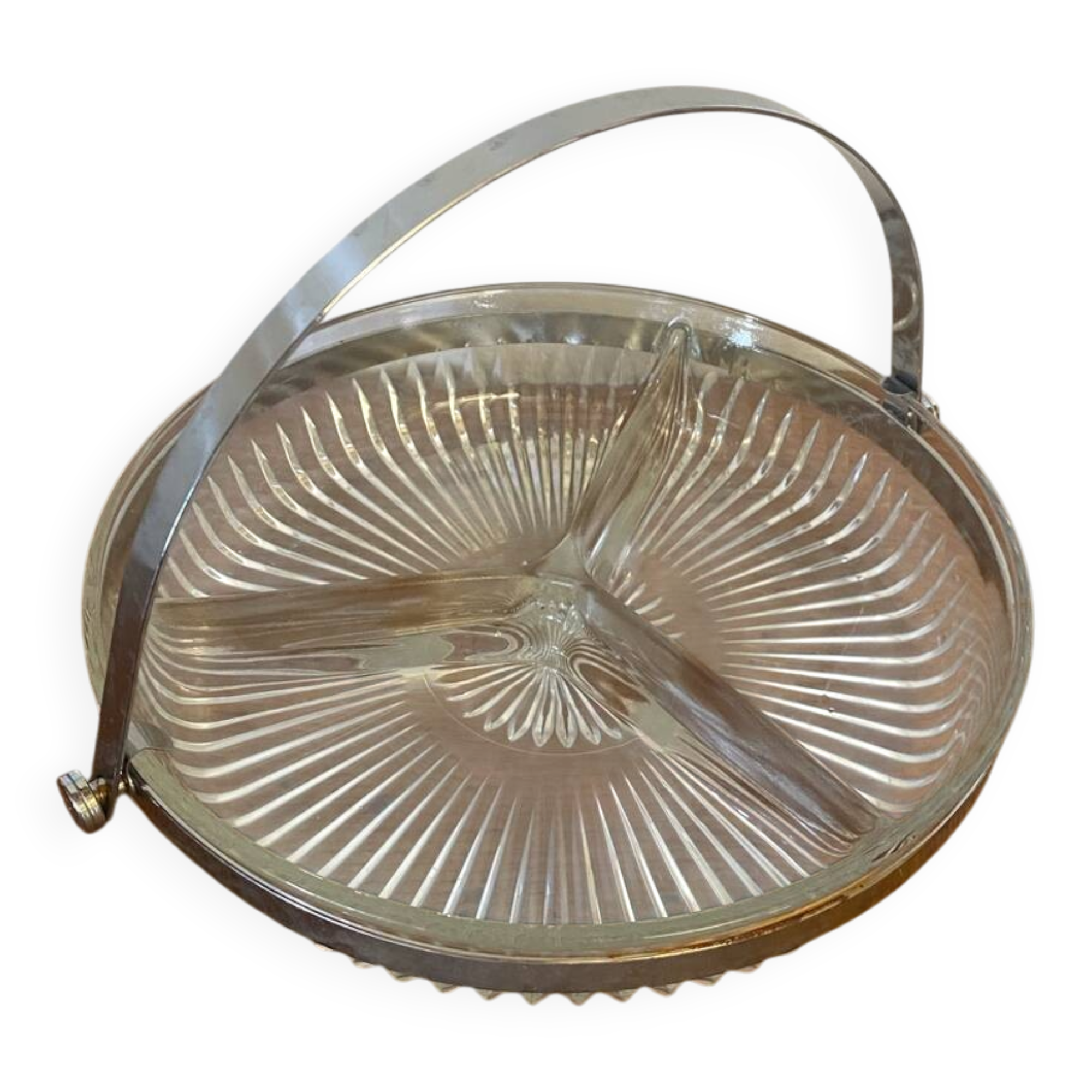 Vintage Molded Glass Aperitif Serving Tray + Chrome Metal Handle VMC Reims Vinta