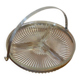 Vintage Molded Glass Aperitif Serving Tray + Chrome Metal Handle VMC Reims Vinta