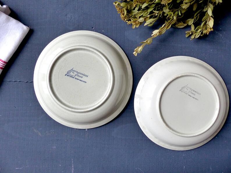 2 Old hollow plates Sarreguemines flowers faïence France