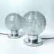 Paire de lampes de table vintage, verre structuré soufflé et chrome, annees 70