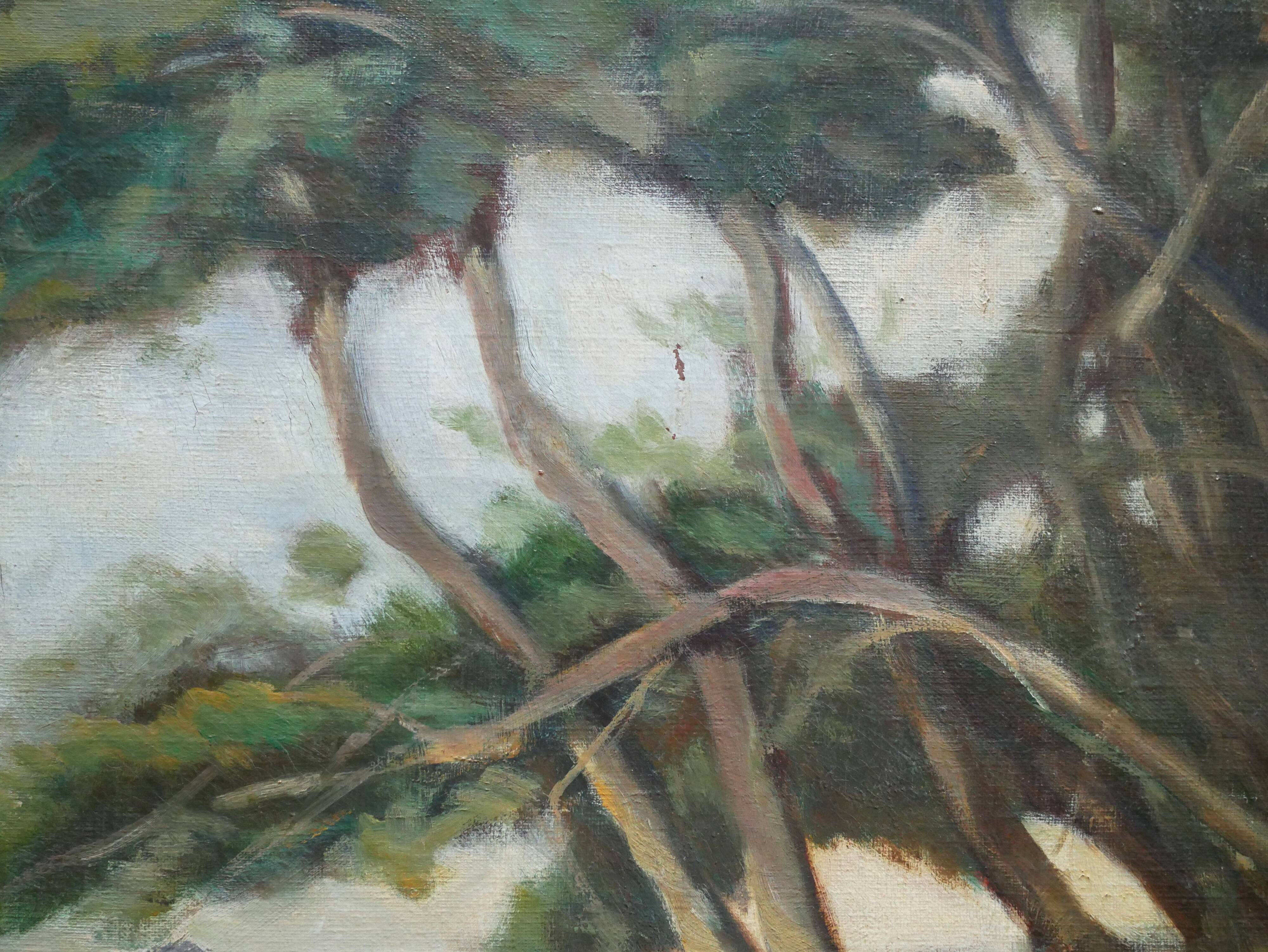 Painting on old canvas signed Lévêque