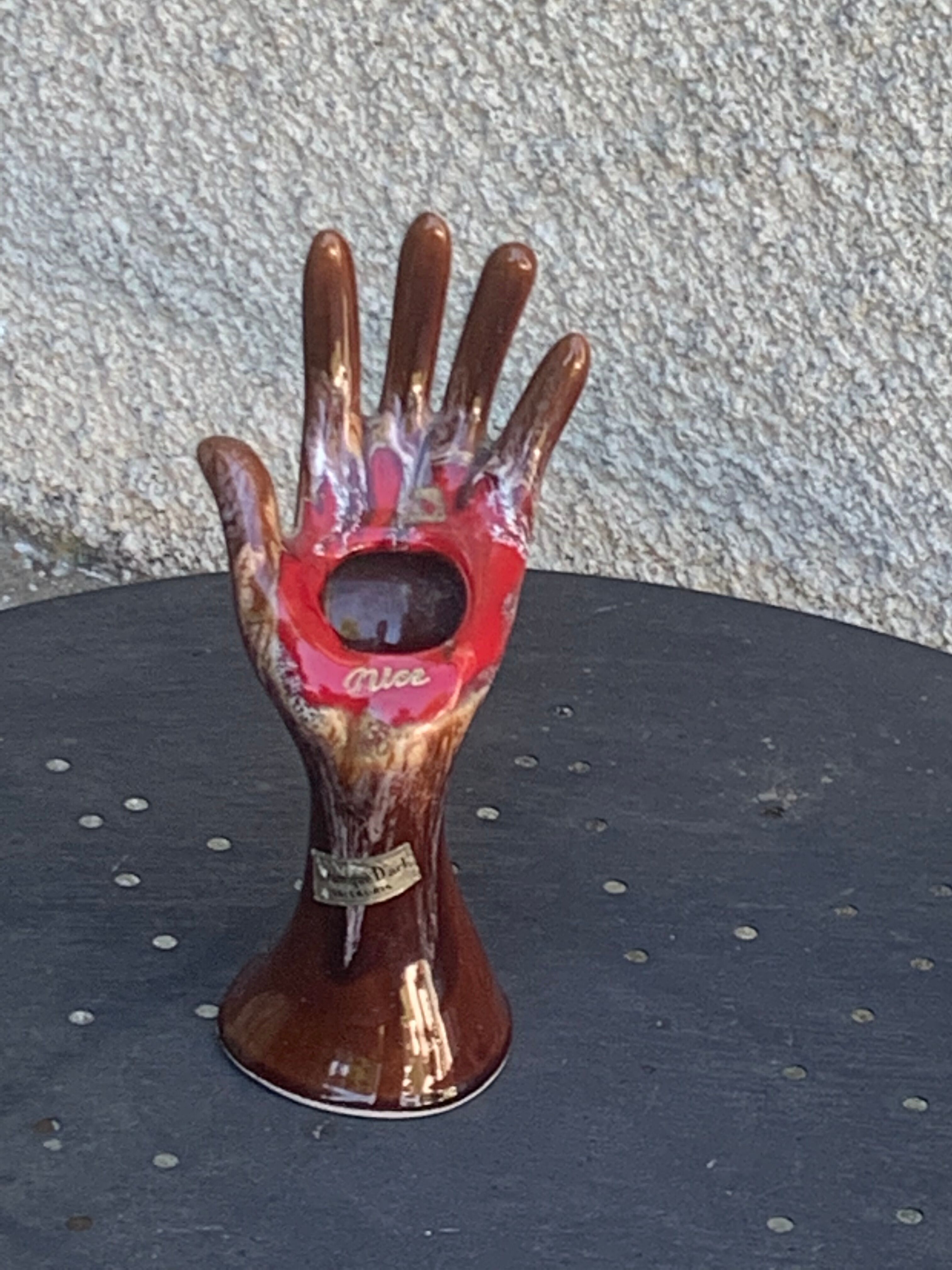 Hand vase in flamed enamelled ceramic stamped vintage vallauris