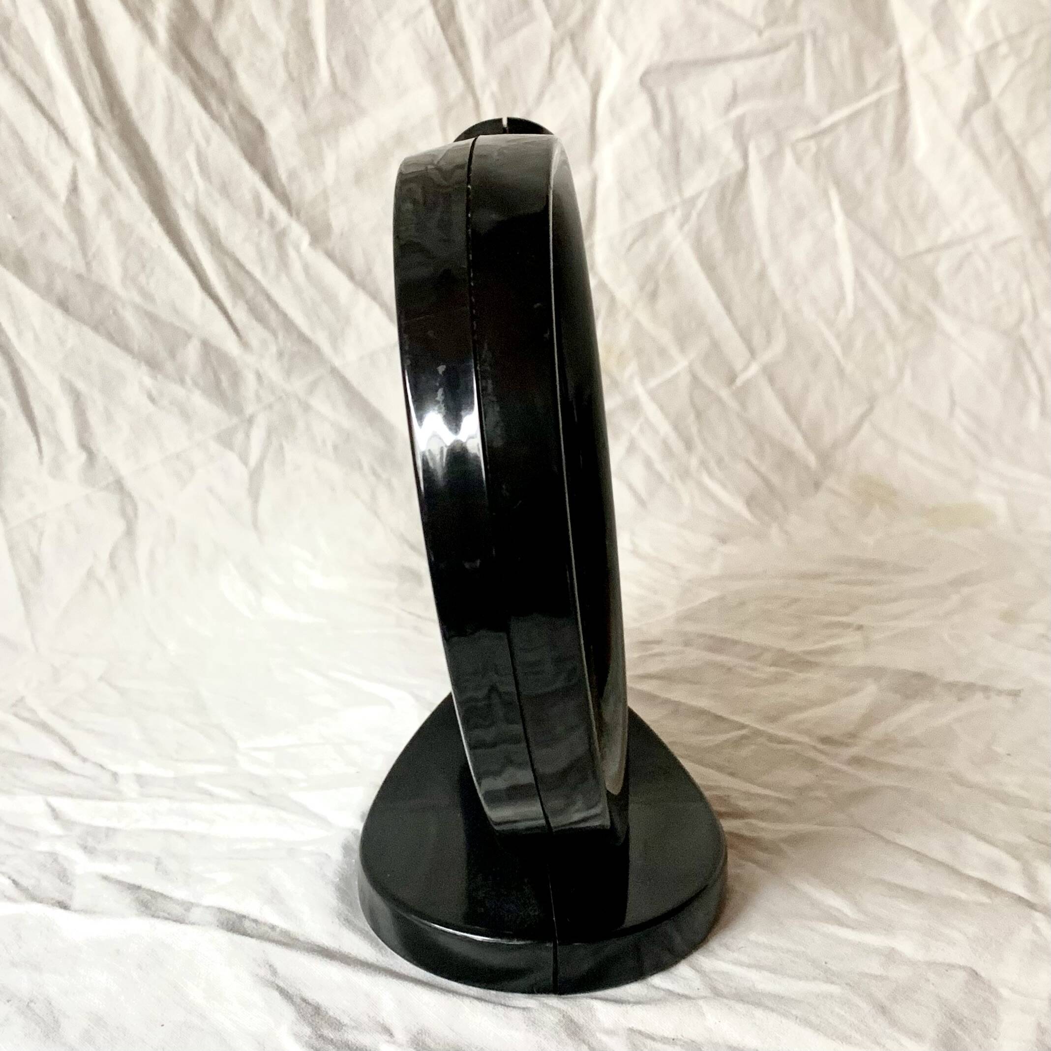 Small vintage black plastic swivel makeup mirror - Space Age Design - 1970s