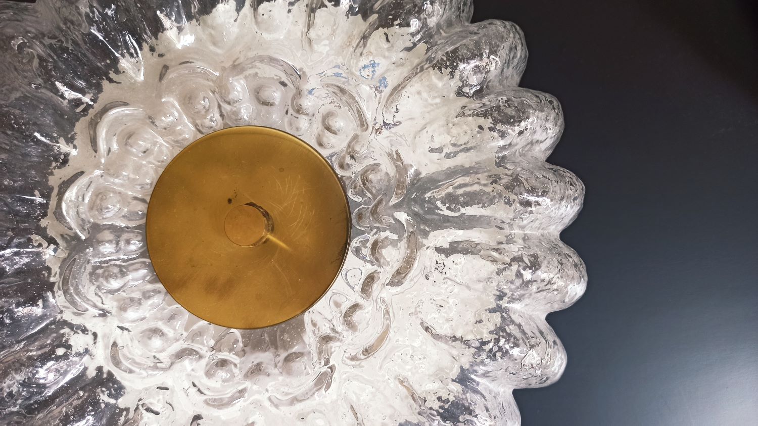 Pair of ceiling lights brass glass Glashütte Limburg Circa 1950