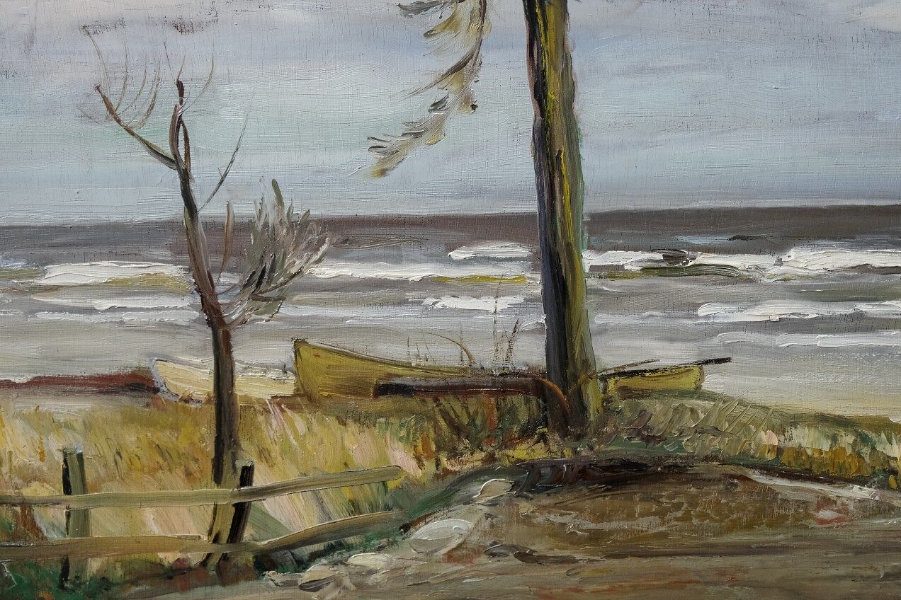 Scandinavian modern painting, 1929, Oil on board.
