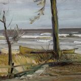 Scandinavian modern painting, 1929, Oil on board.