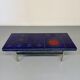 Table basse en céramique émaillée bleue design année 70