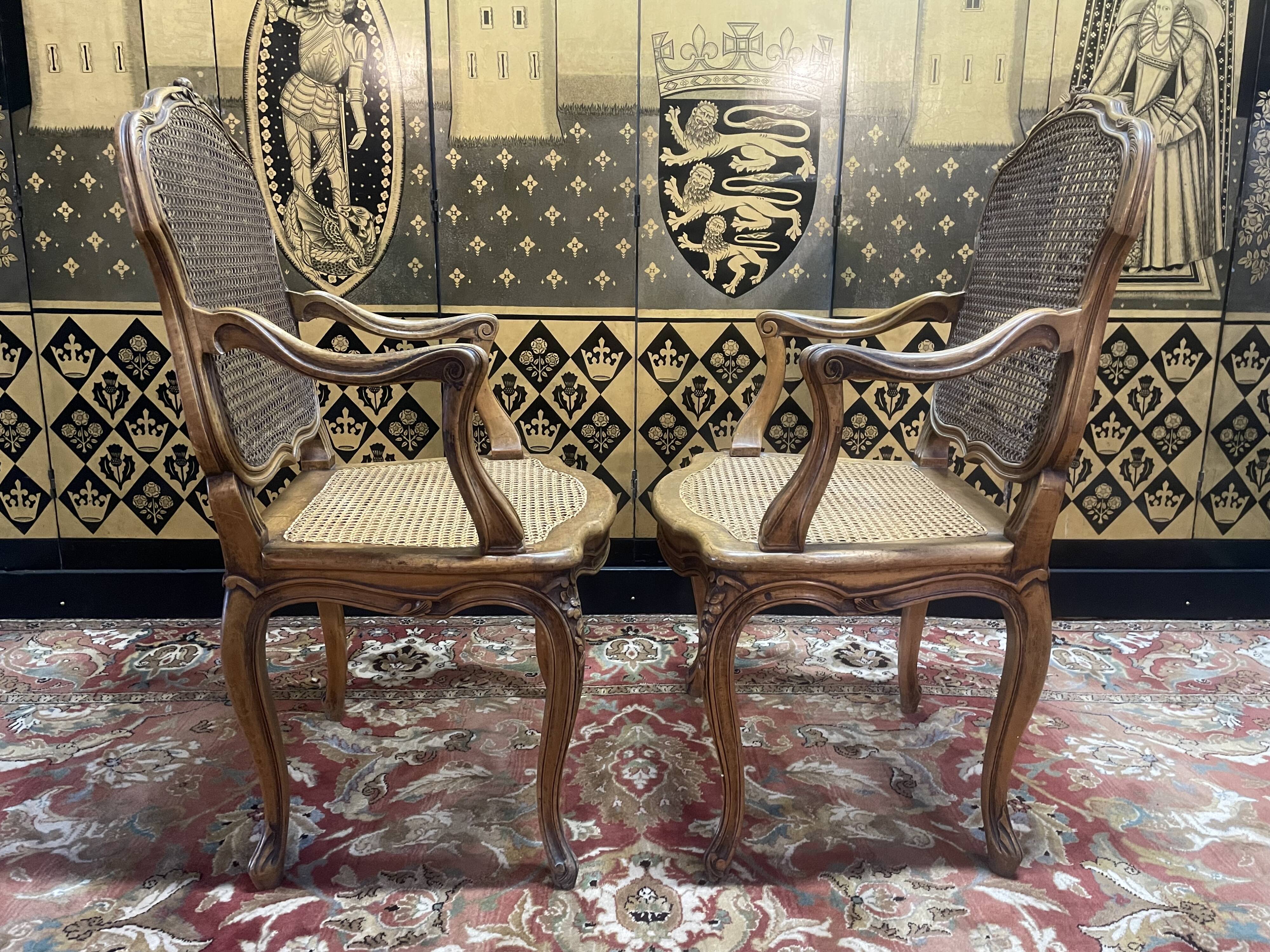Pair of Louis XV style armchairs in canework