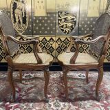Pair of Louis XV style armchairs in canework