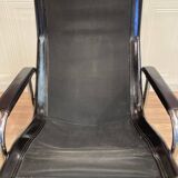 Pair of black leather reclining relaxation armchairs, "Hans Eichenberger" design, 19